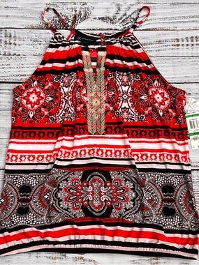 INC International Concepts Red Black White Print Halter Camisole